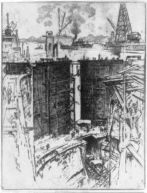 Photo:Gatun Lock Panama 1912 Guard Gate Under Construction Canal Zone