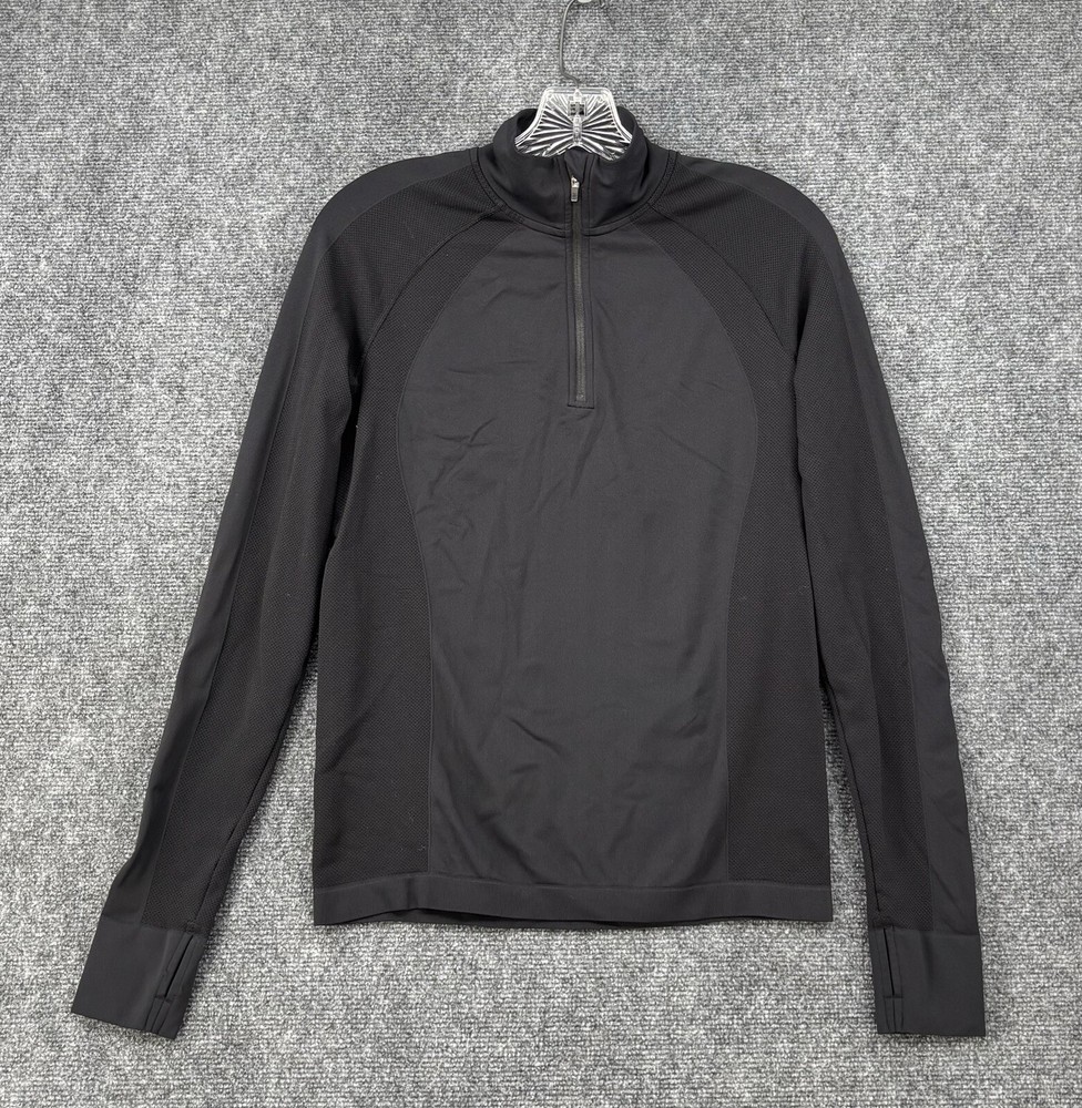 Sweaty Betty Black Small Athlete Seamless Half Zip Long Sleeve Thumb Holes Gym