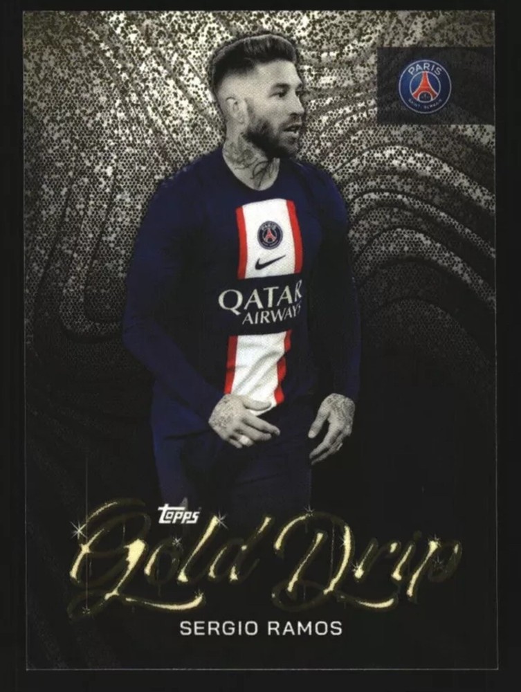 2022-23 Topps Paris Saint-Germain Team Set #50 Sergio Ramos Gold Drip