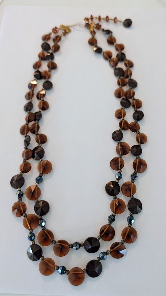 Vintage Signed Western Germany 2 Strand Amber Colored Beaded Necklace