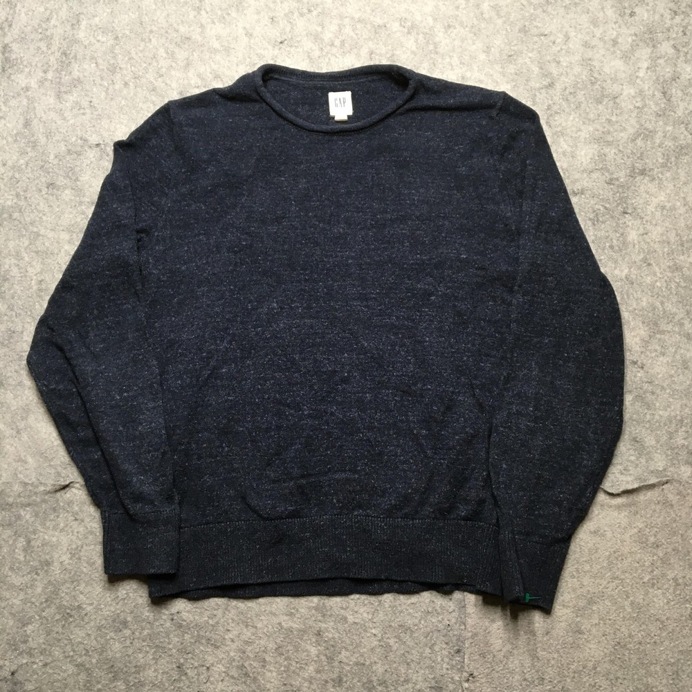 Gap Roll Neck Sweater Mens Medium Blue Cotton Wool Blend Knit Crewneck Pullover