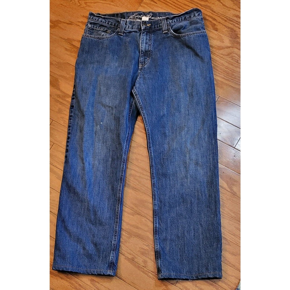 Eddie Bauer Men's 35X32 Relaxed Fit Blue Denim Flannel Lined Jeans premium