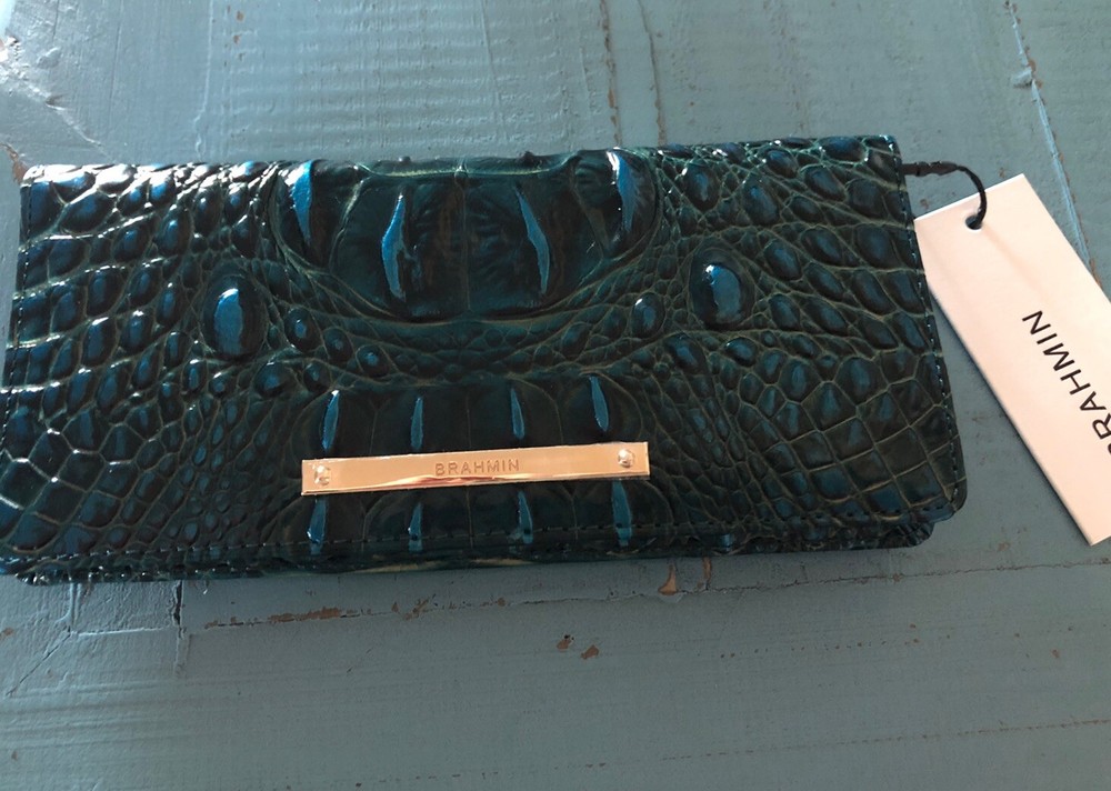 Brahmin Ady Slim Wallet ~ Zesty Green Melbourne ~ Rich Teal & Metallic Blue NWT