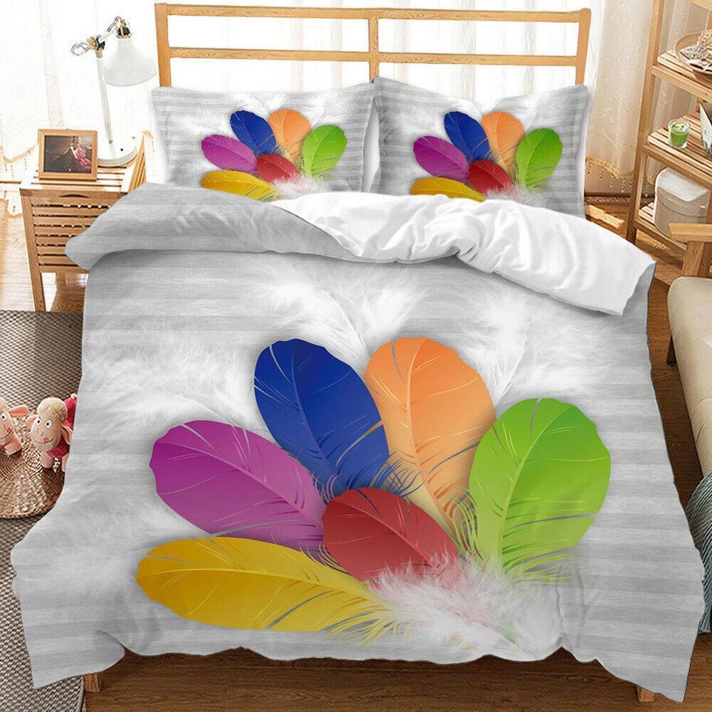 Feather Digital Printing #1 Quilt Duvet Cover Set Queen Double Comforter Cover
