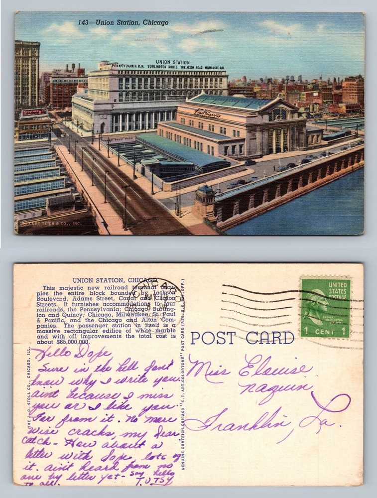 Chicago, IL-Illinois, Union Station Railroad Depot Scene Card Vintage Postcard