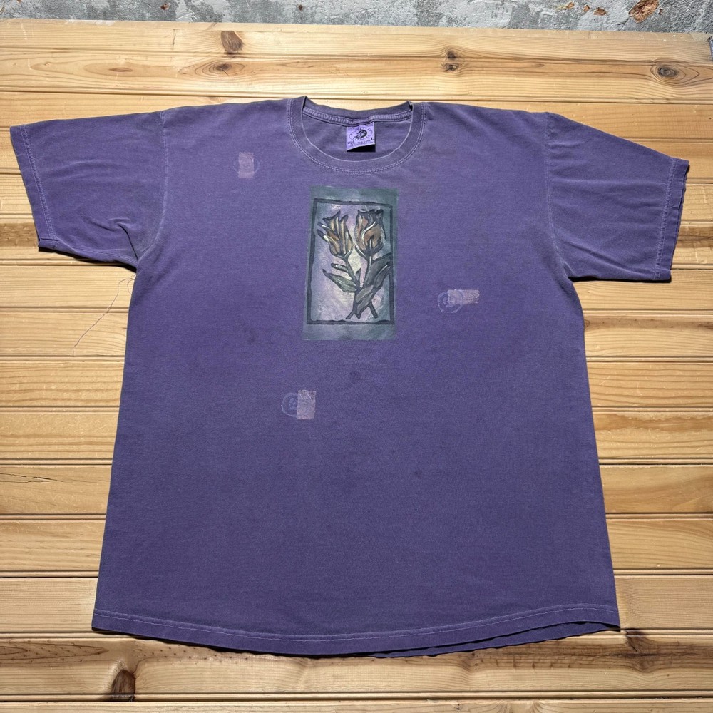 Vintage Y2K Chasing Dragons Floral Rose Nature Art Graphic T-Shirt USA - Large