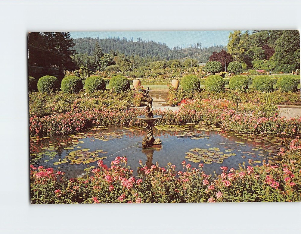 Postcard Italian garden Pool Butchart Garden Vancouver BC Canada