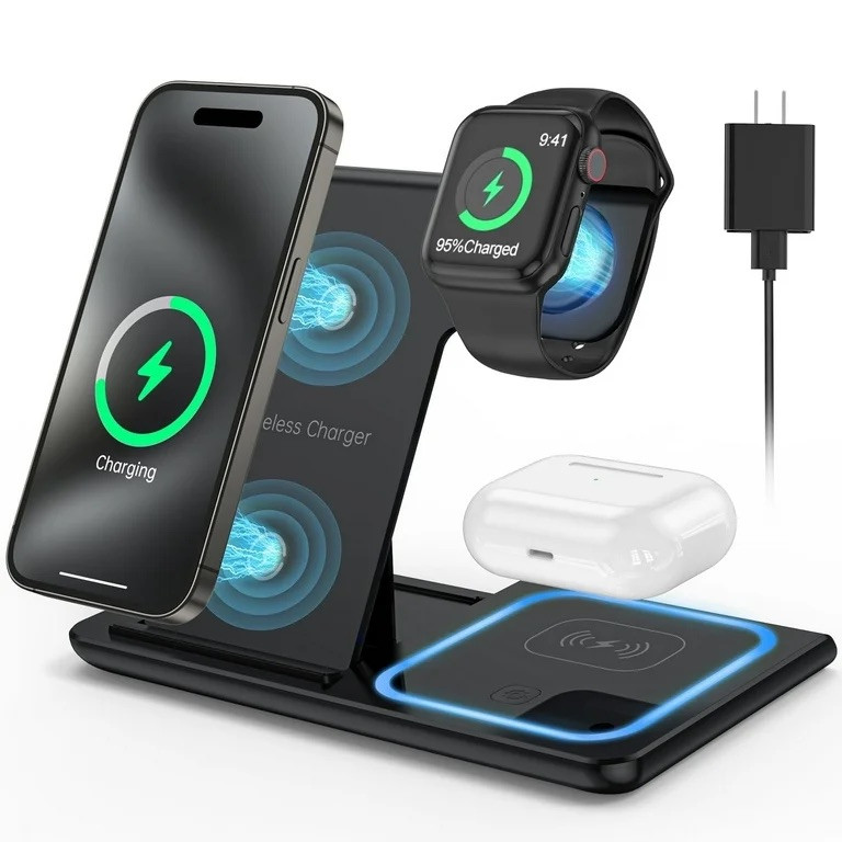 3in1 Wireless Charger Dock Station With With QC3.0 Adapter Black