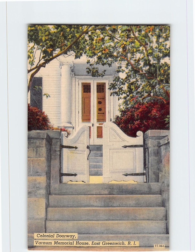 Postcard Colonial Doorway Varnum Memorial House East Greenwich Rhode Island USA