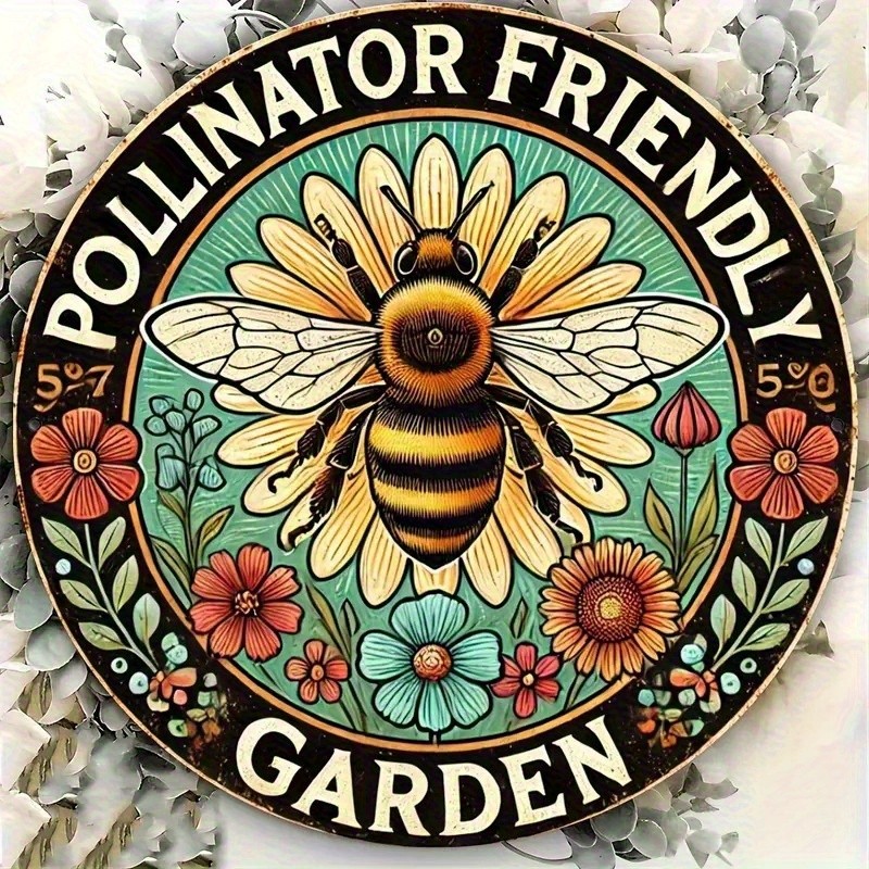 Vintage Bee Floral Design Waterproof Garden Aluminum Sign
