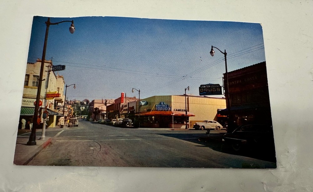Martinez California Postcard c1950's Main Street Stores