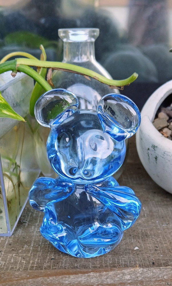 Blue/Clear Art Glass Bear Figurine Decorative Animal Mini Sculpture