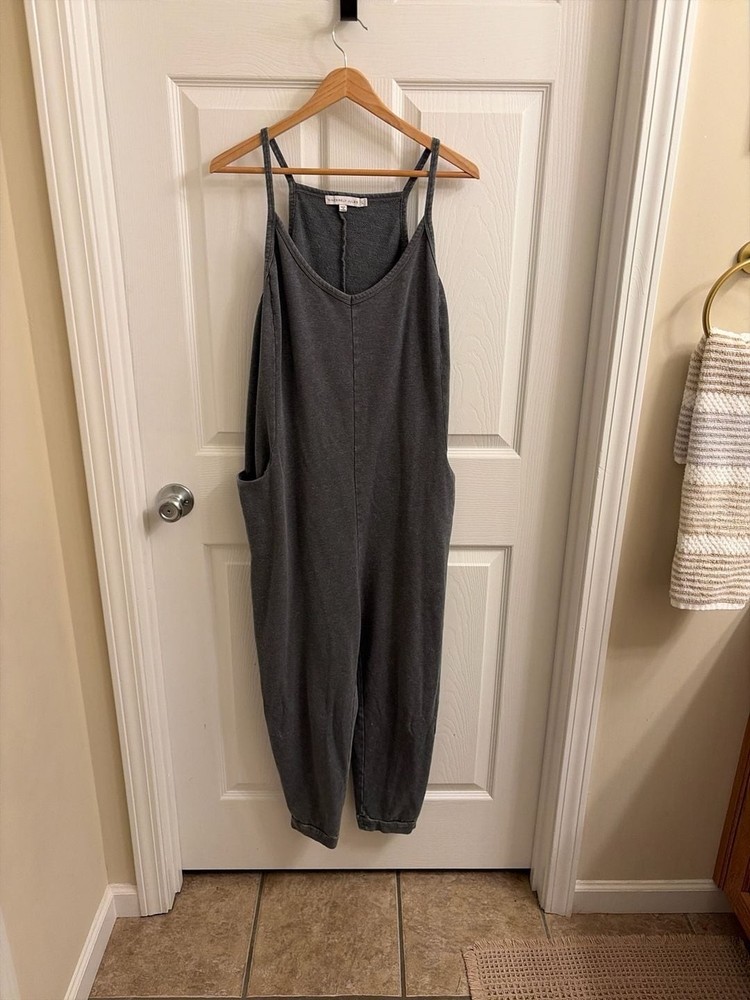 Sincerely Jules Charcoal Gray French Terry Sleeveless Jogger Jumpsuit