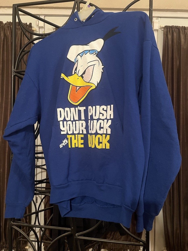 Donald Duck Don’t Push Your Luck With The Duck Blue Pull-over Hoodie Size Medium
