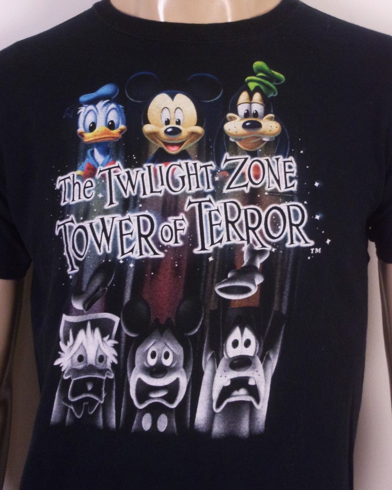 EUC DIsney The Twilight Zone Tower of Terror T-Shirt Mickey Mouse Donald YXL