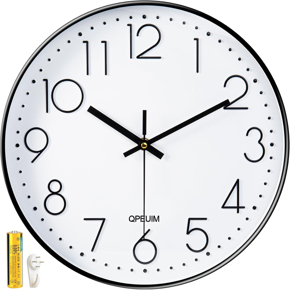 12 Inch Silent Battery Operated Wall Clock with 3D Design