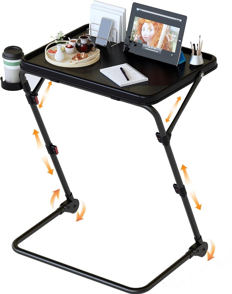TV Tray Table with Cup Holder Adjustable Folding, TV Dinner Tray for Living Room