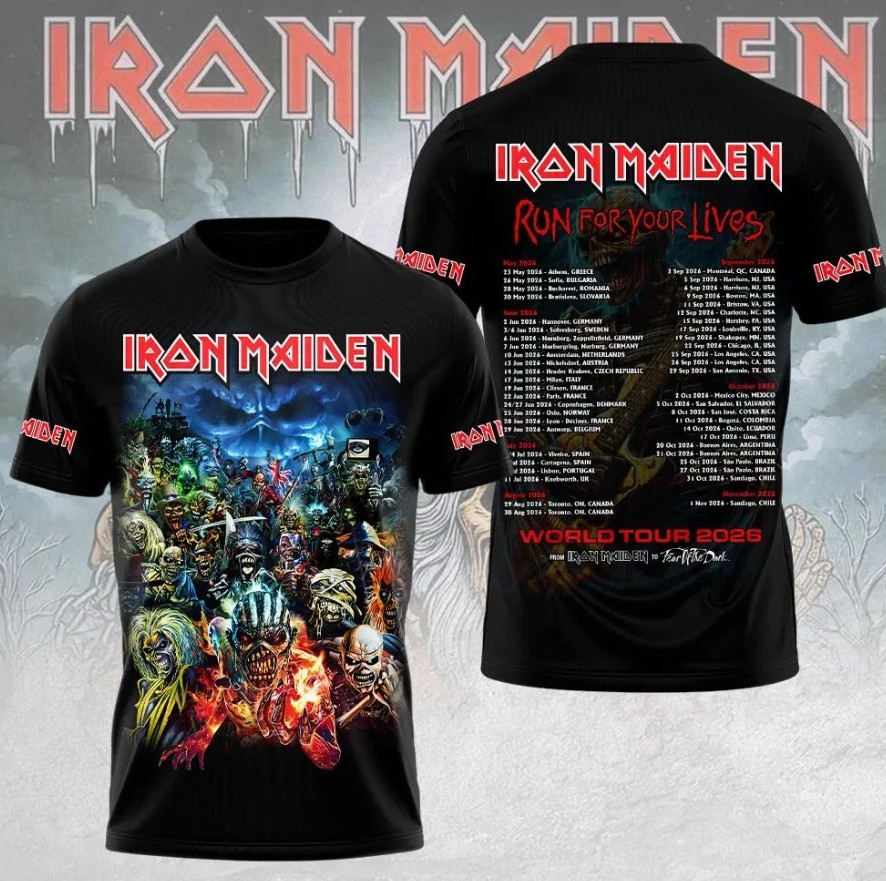 1Iron Maiden Run For Lives World Tour 2026 3D T-Shirt