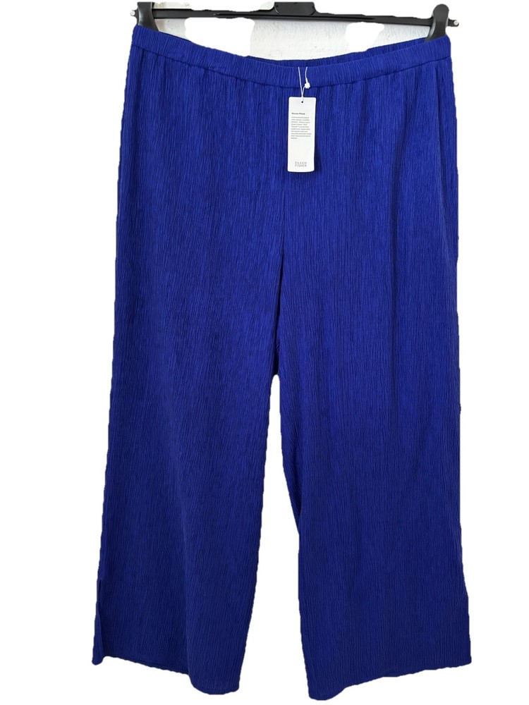 Eileen Fisher Woven Plisse Wide Ankle Pants Blue Violet L NWT $188