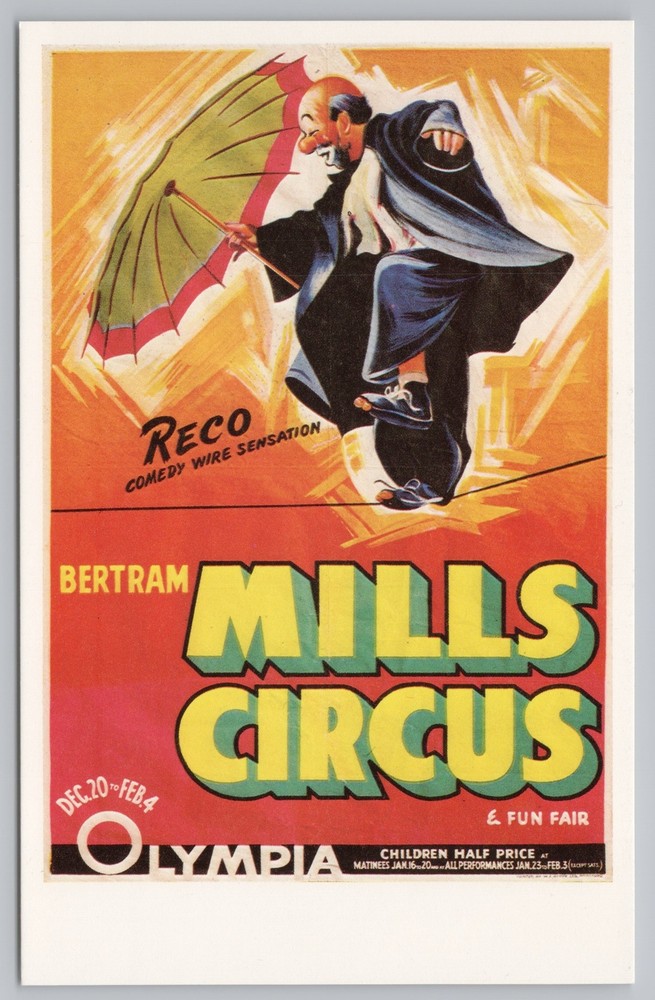Theme Park & Expo~Reco Comedy Wire Mills Circus Ad~Vintage Postcard