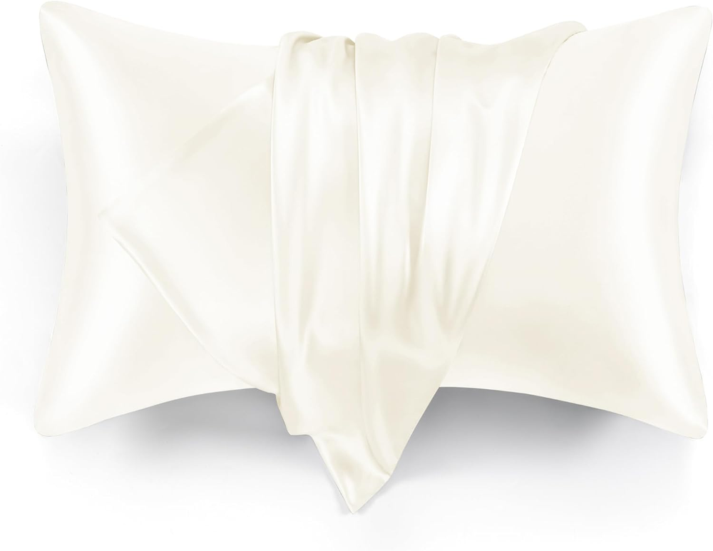 Silk Satin Pillowcase for Hair and Skin (Ivory White, 20X26 Inches) Slip Pillow