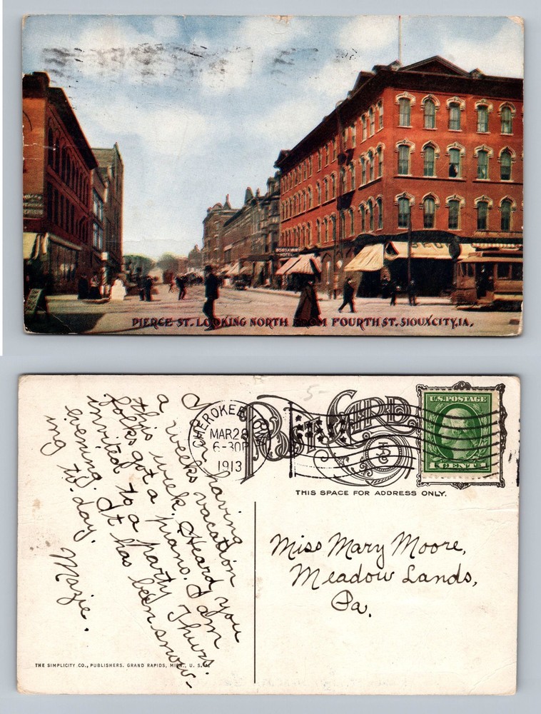 Sioux City, IA-Iowa, Pierce St Looking North from Fourth Vintage c1913 Postcard
