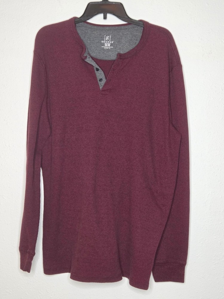 George Men's Thermal Henley Long-sleeve Shirt XLT - Burgundy