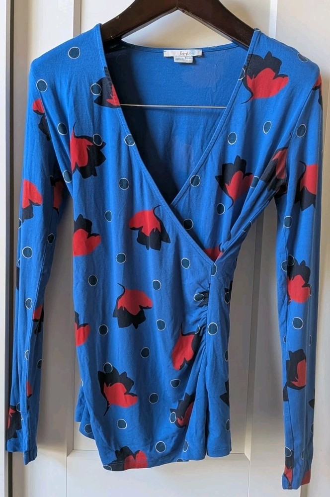 Boden Women's 6 Blue Floral Wrap Blouse 95% Viscose Long Sleeve UK 10
