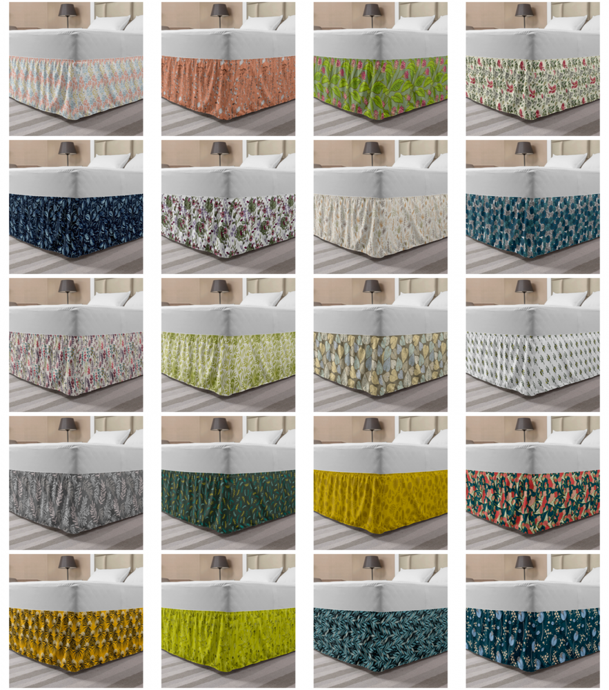 Ambesonne Botanical Blossom Bedskirt Elastic Wrap Around Skirt Gathered Design
