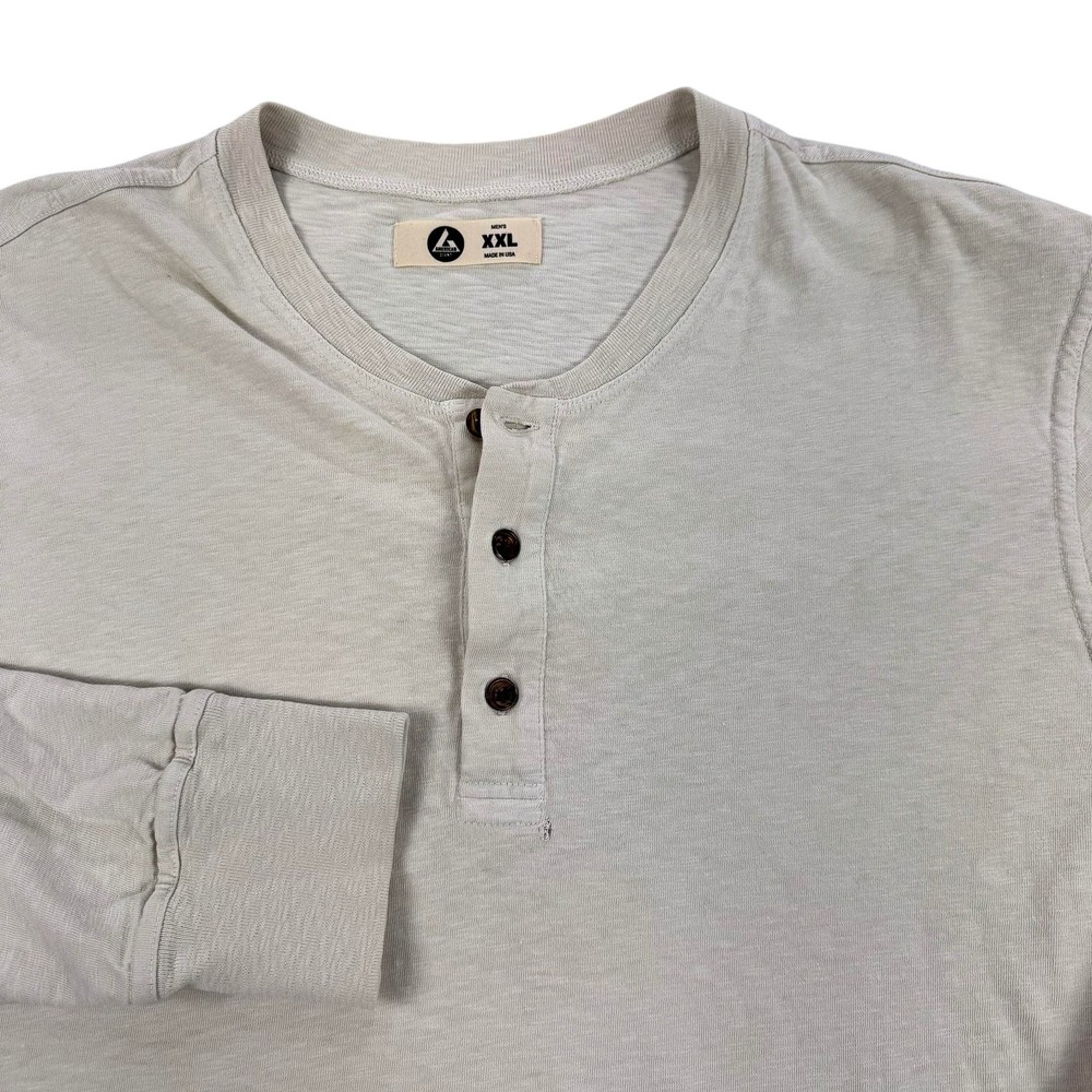 American Giant Henley Shirt Mens 2XL Beige Long Sleeve Made In USA Cotton Jersey