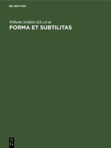 Wilhelm Schlink Forma Et Subtilitas (Hardback)