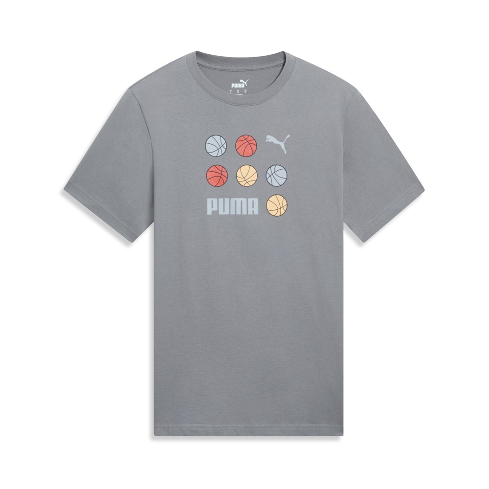 PUMA House Of Graphics Crew Neck Short Sleeve Bball T-Shirt Mens Grey Casual Top