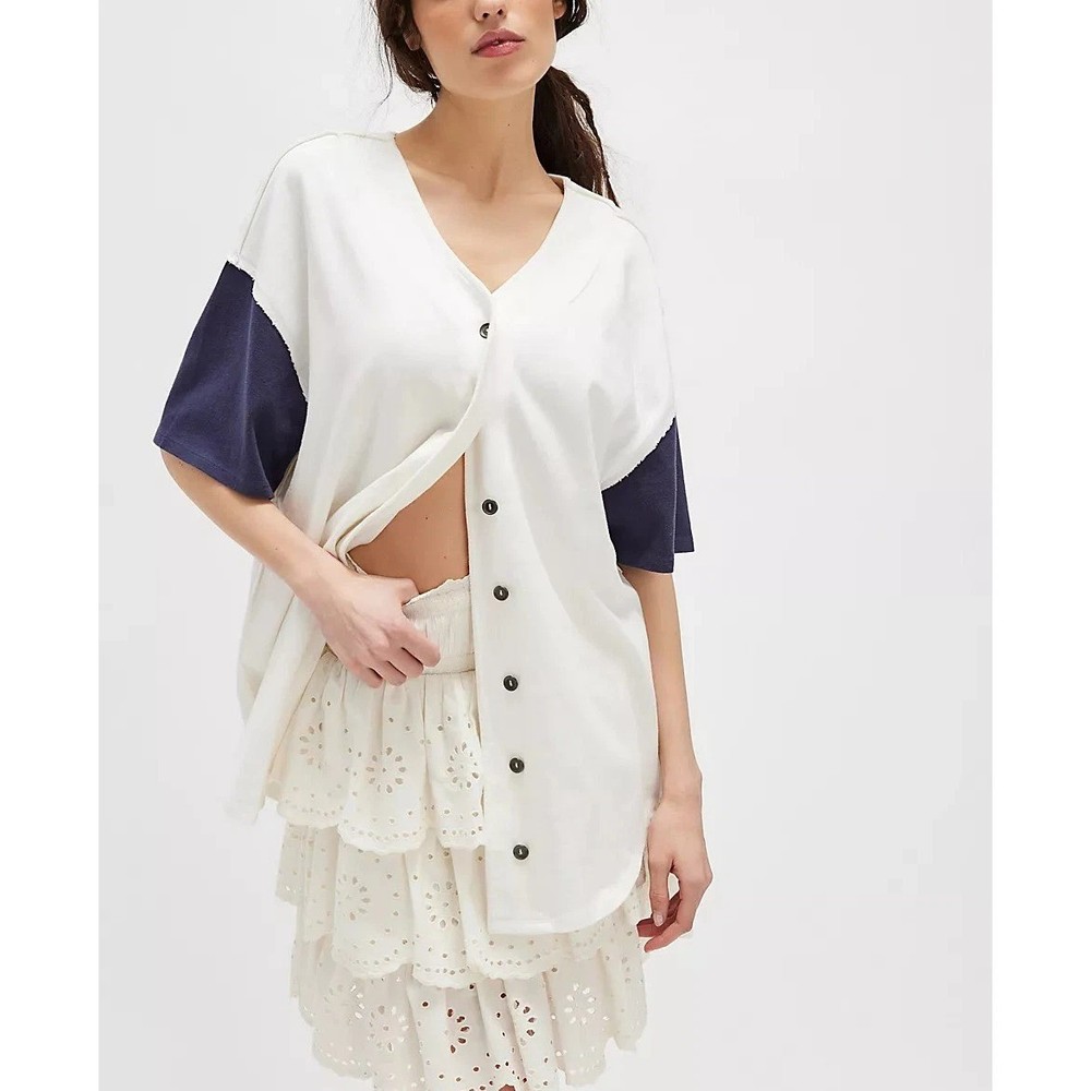 Free People We The Free Homerun Tee Shirt Top Cotton Buttondown XL NWD 283837