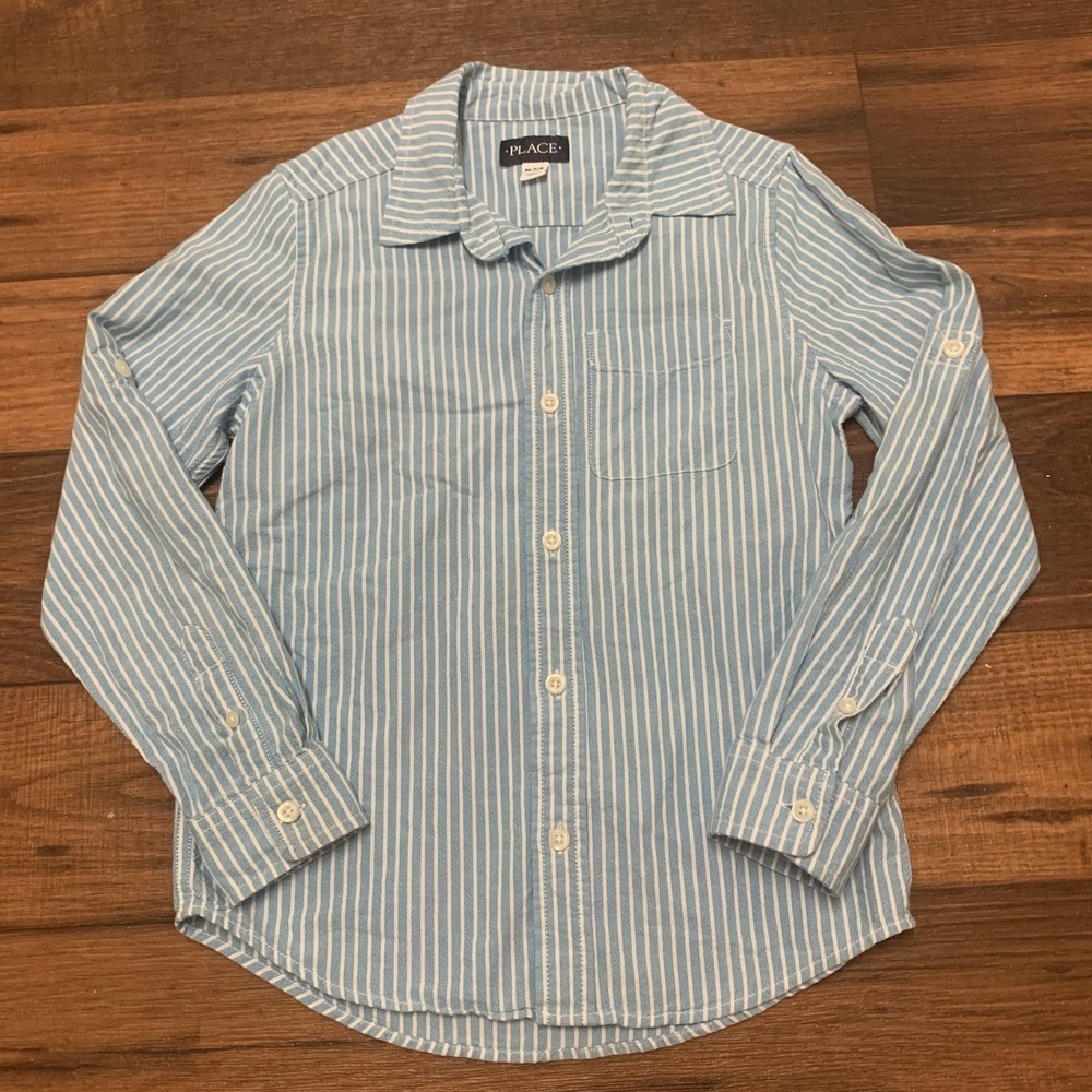 Children Place Boys Striped Blue White Long Sleeve Button-Down Shirt  Size M 7/8