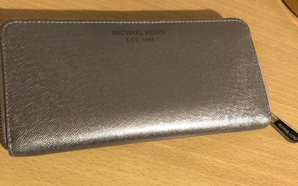 Michael Kors Silver Zip Around Leather Wallet