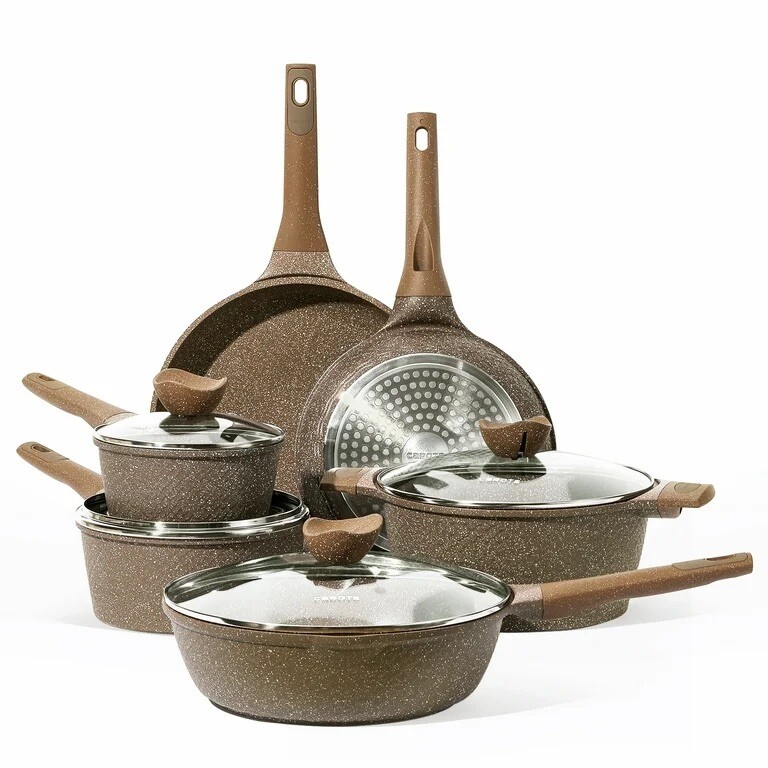 Carote Nonstick Granite Cookware Sets, 10 Pcs Brown Granite Pots and Pans Set, I