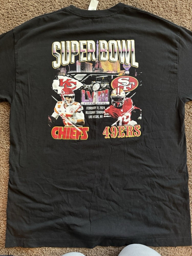 Super Bowl LVIII Kansas City Chiefs Vs San Francisco 49ers Black T Shirt Size XL