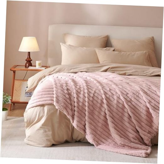 Faux Fur Throw Blanket for Couch Soft Cozy Fluffy Fuzzy Striped Throw