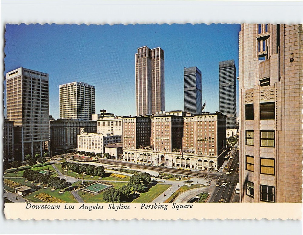 Postcard Downtown Los Angeles Skyline Pershing Square Los Angeles California USA