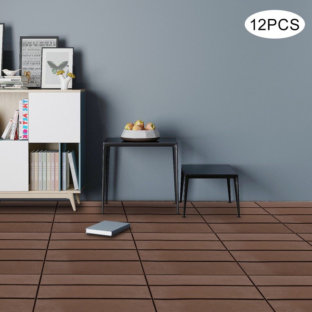 12-Pack 30x30cm Weatherproof Interlocking Deck Tiles for Balcony Flooring