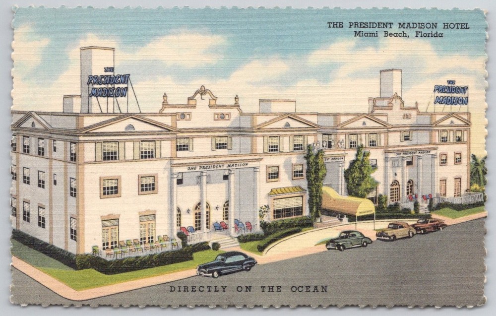 President Madison Hotel Miami Beach FL Linen Postcard 1940s Curteich