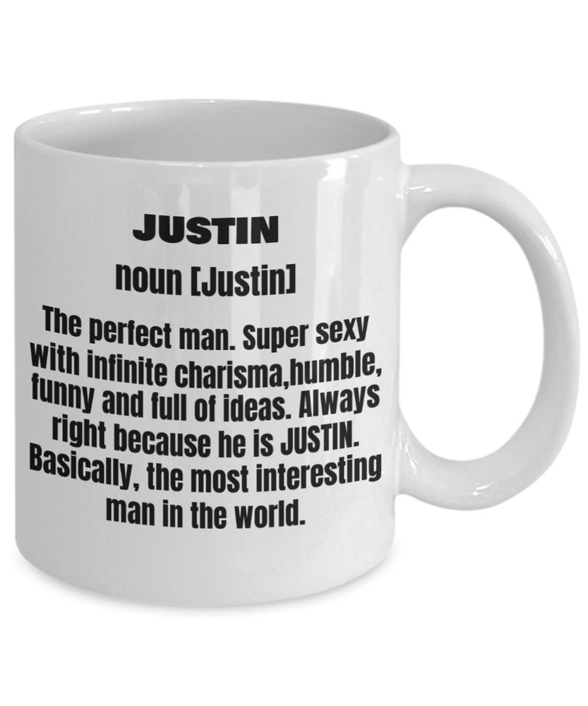 Justin First Name Adult Definition Funny White Porcelain Coffee Mug Cute Ceramic