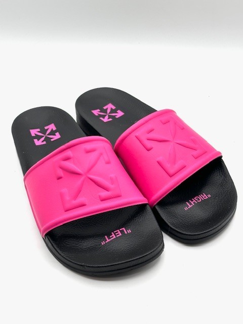 New Off-White Women's Pink Arrow Pool Slides Sandals Size 40
