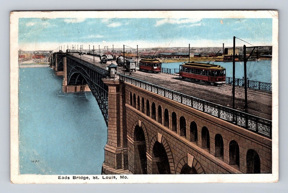 St Louis MO-Missouri, Eads Bridge, Electric Cars, Antique Vintage Postcard