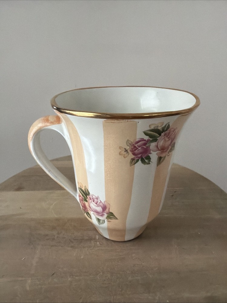 Retired Mackenzie Childs Honeymoon Marmalade Stripe Vintage Ceramic Coffee