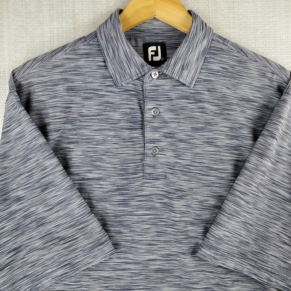 FOOTJOY Size Large Blue Heather Performance Golf Casual Polo Shirt Stretchy Mens