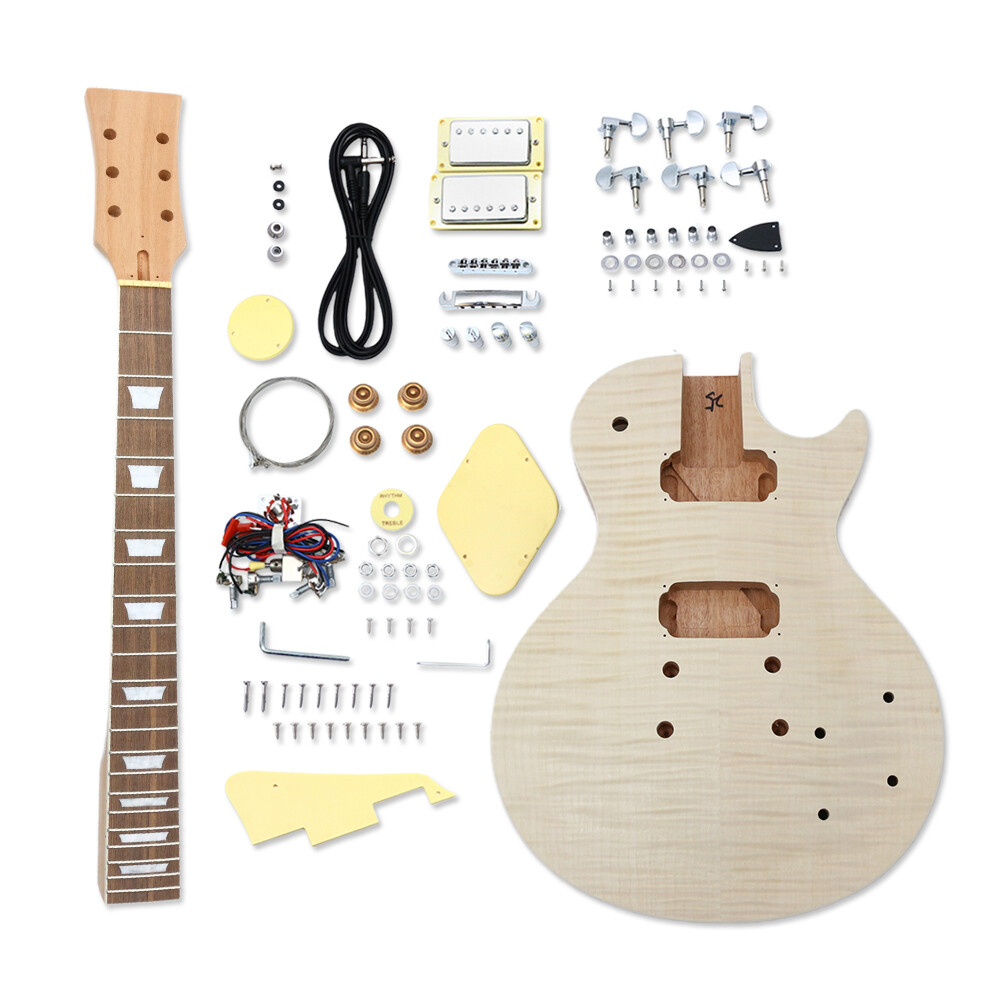 Electric Guitar Kit Mahogany Neck Body Maple Veneer 22 Fret HH Pickup Set in new