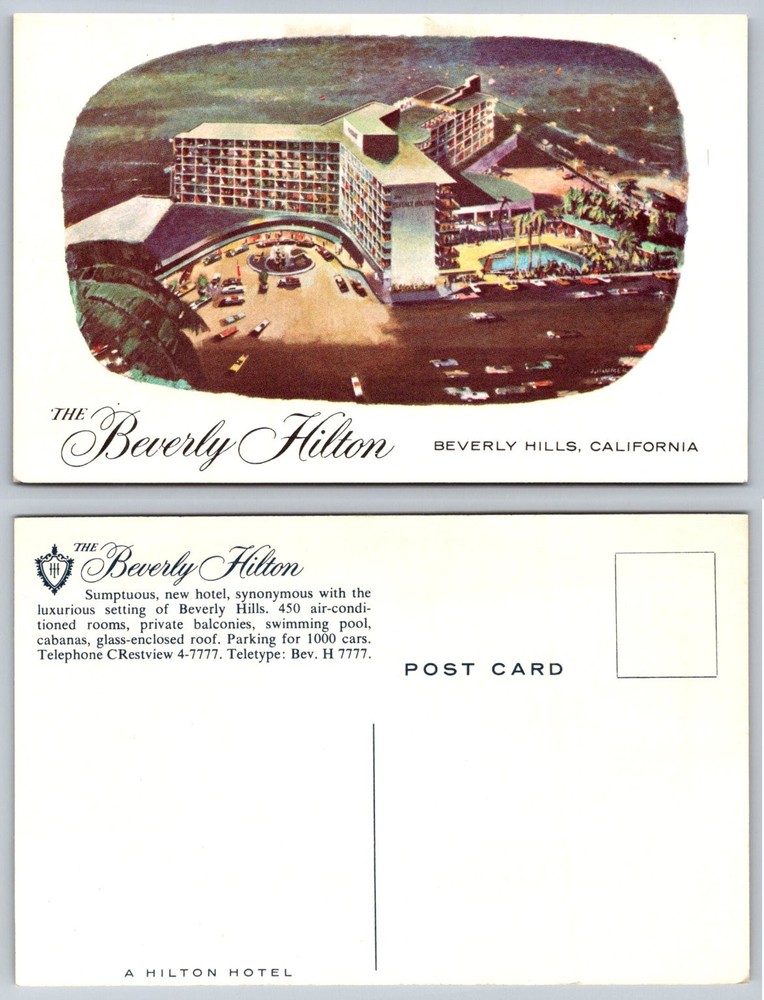 Vintage Beverly Hilton Hotel Postcard Beverly Hills California Aerial View 1950s