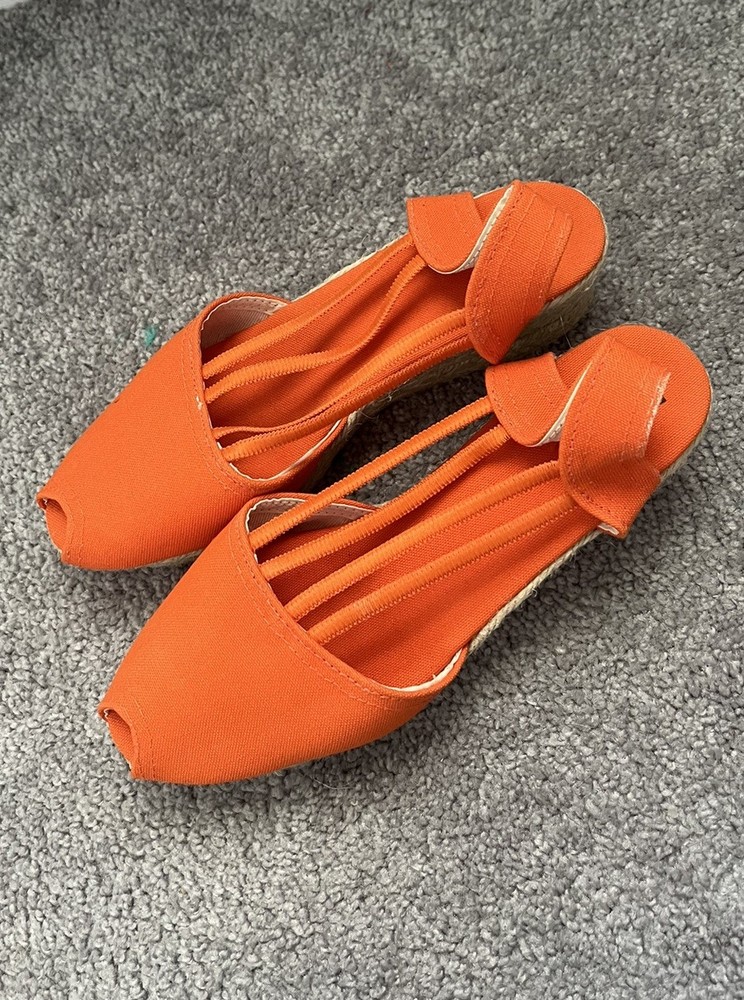 Sesto Meucci Florence Orange Wedge Espadrilles Size 8 Bohemian Vacation Open Toe