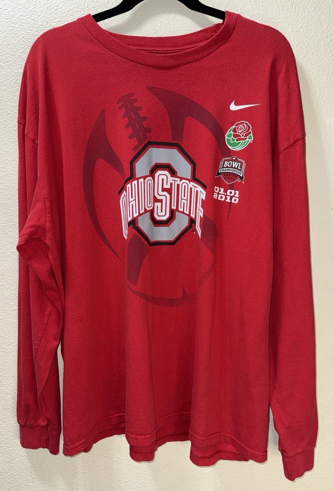 Nike Ohio State Buckeyes Mens XL Long Sleeve T Shirt Football Rose Bowl 2010